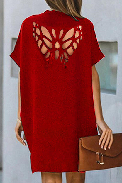 Fashion Solid Hollowed Out V Neck A Line Dresses(5 Colors)