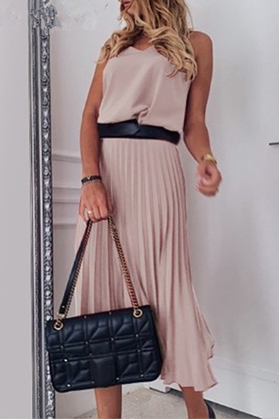 Elegant Solid Split Joint V Neck Pleated Dresses (Without Belt)£¨3 colors£©