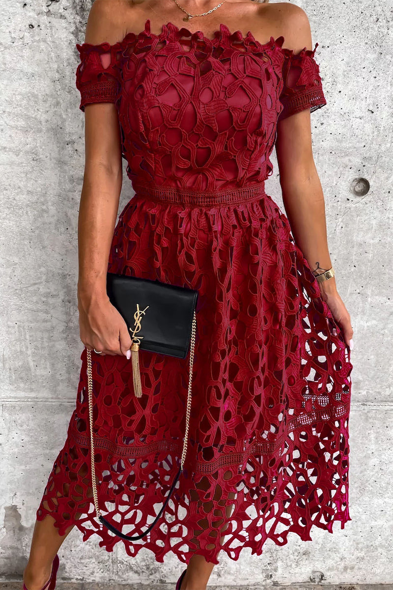 Sweet Elegant Solid Hollowed Out Backless Off the Shoulder A Line Dresses(7 Colors)