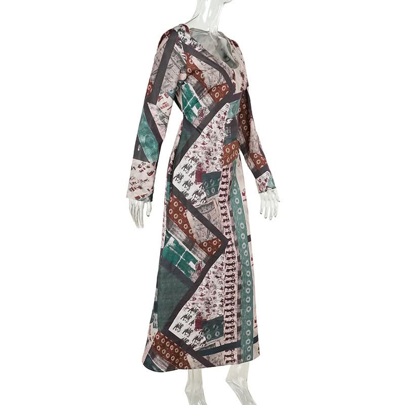 Long sleeve v neck contrast zip-up maxi dress  | Festival Outfits Women