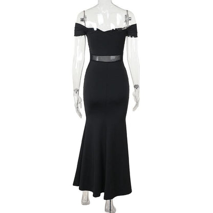 Off shoulder mesh patchwork ruched maxi dress  | Festival Outfits Women