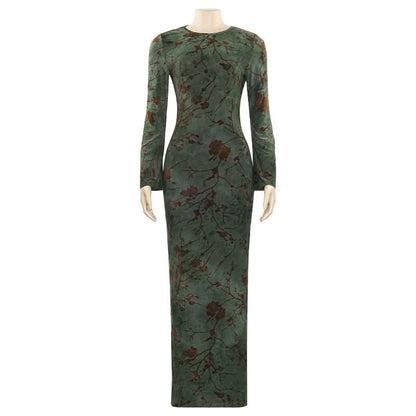 Long sleeve backless self tie slit maxi dress  | Festival Outfits Women