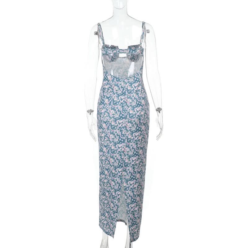 Flower print hollow out cami cut out maxi dress  | Festival Outfits Women