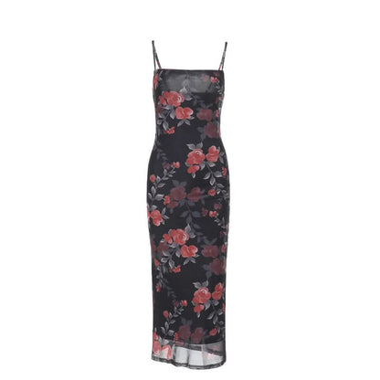 Flower print mesh cami maxi dress  | Festival Outfits Women