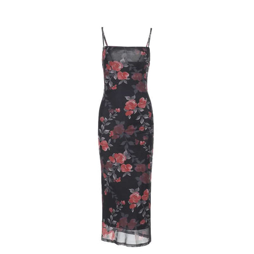 Flower print mesh cami maxi dress  | Festival Outfits Women