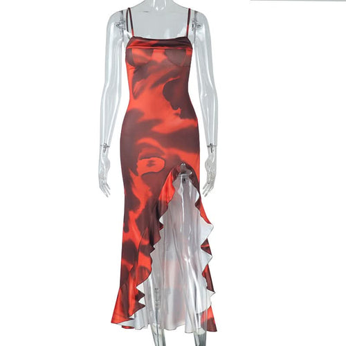 Ruffle contrast high slit cami maxi dress  | Festival Outfits Women