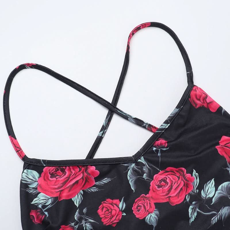 Cross back self tie flower print v neck cami maxi dress  | Festival Outfits Women
