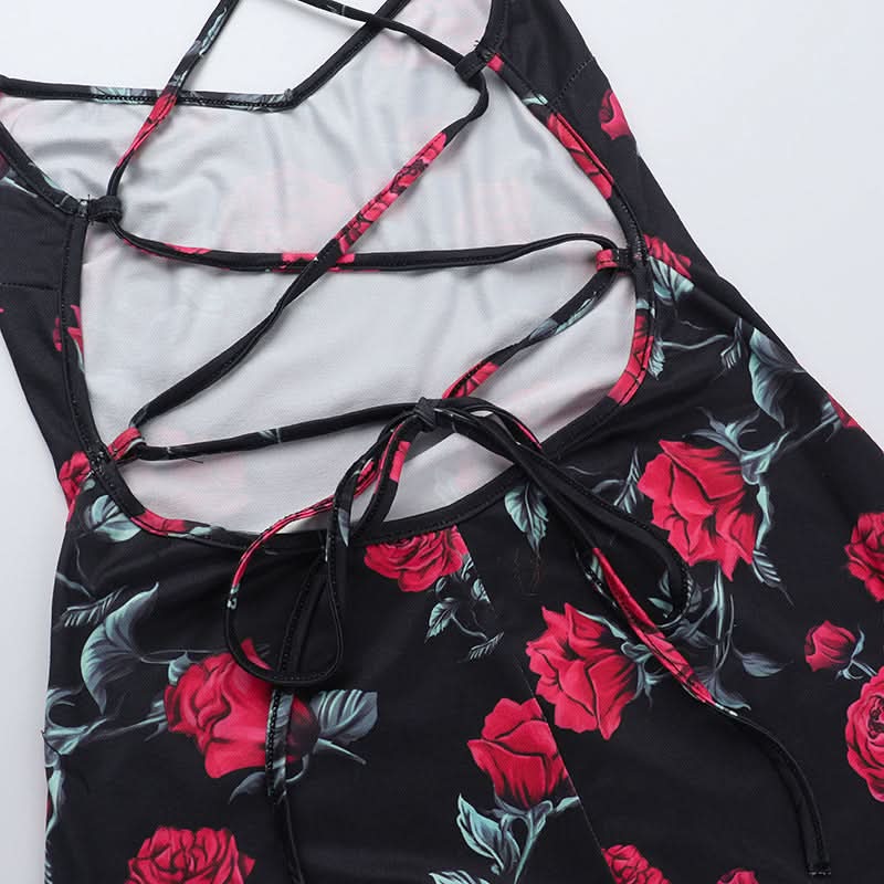 Cross back self tie flower print v neck cami maxi dress  | Festival Outfits Women
