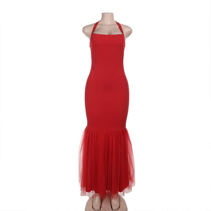 Halter self tie square neck ruched backless maxi dress  | Festival Outfits Women