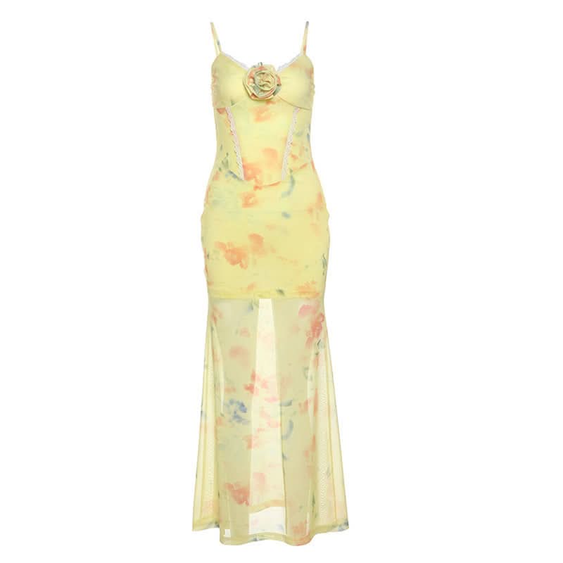 Flower applique contrast lace hem cami maxi dress  | Festival Outfits Women