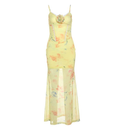 Flower applique contrast lace hem cami maxi dress  | Festival Outfits Women