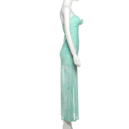 Flower applique contrast lace hem cami maxi dress  | Festival Outfits Women