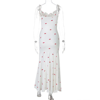 Drawstring slit ruched print cami maxi dress  | Festival Outfits Women