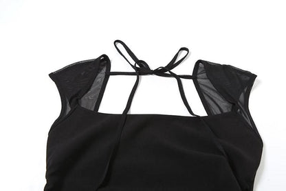 Mesh square neck self tie backless maxi dress  | Festival Outfits Women