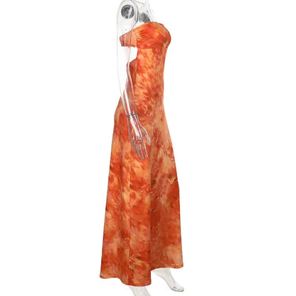 Print backless tube maxi dress  | Festival Outfits Women