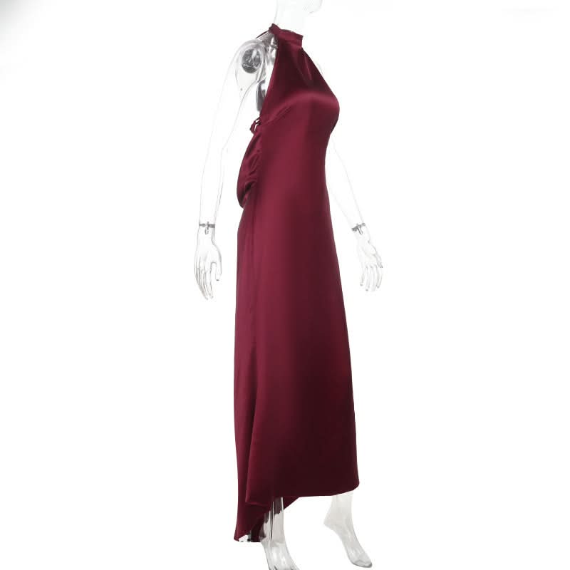 Satin halter backless solid maxi dress  | Festival Outfits Women