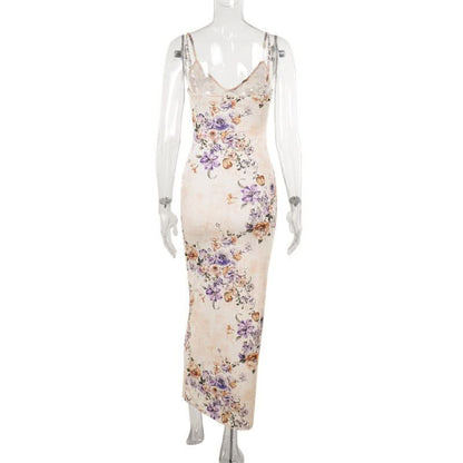 V neck flower applique cami maxi dress  | Festival Outfits Women