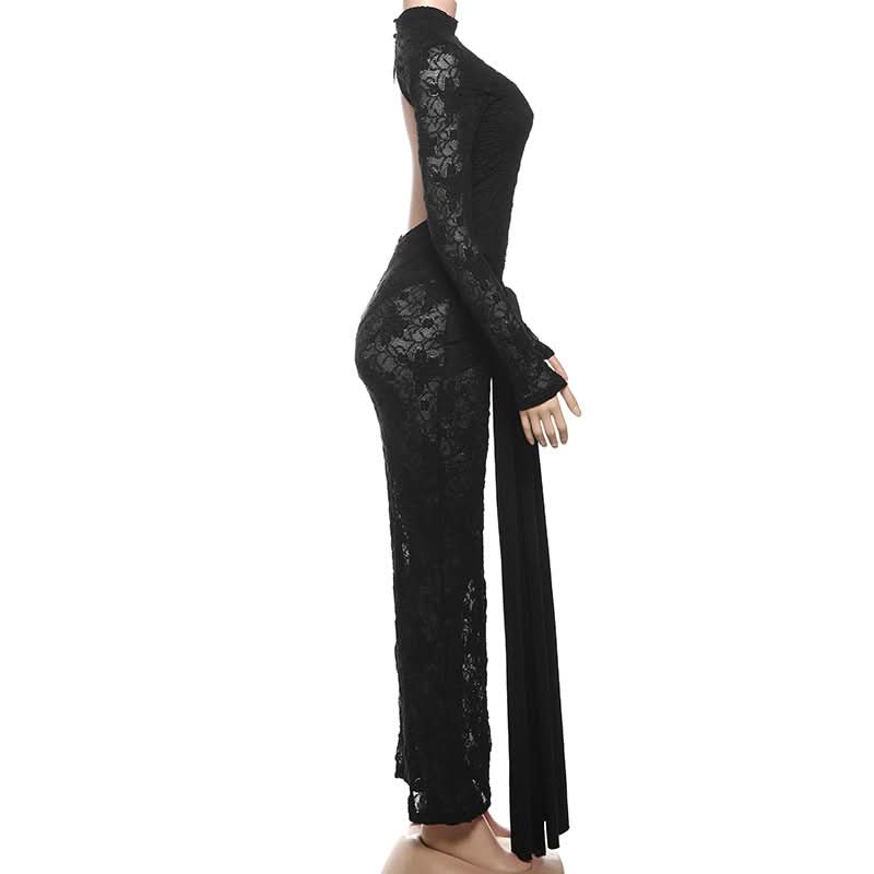 Long sleeve knotted backless lace maxi dress  | Festival Outfits Women