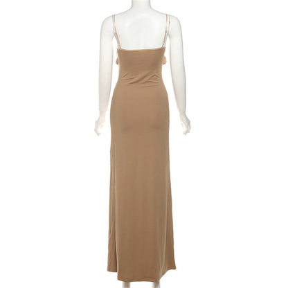 Lace up ruffle solid cami maxi dress  | Festival Outfits Women
