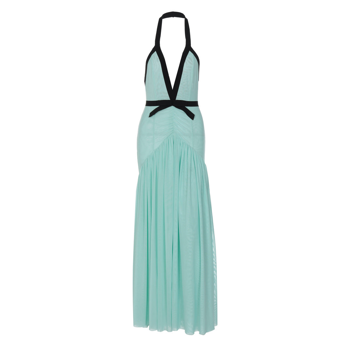Halter ruched mesh deep V neck maxi dress  | Festival Outfits Women
