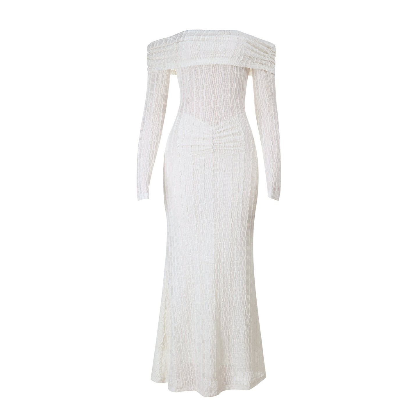 Off shoulder long sleeve textured ruched maxi dress  | Festival Outfits Women