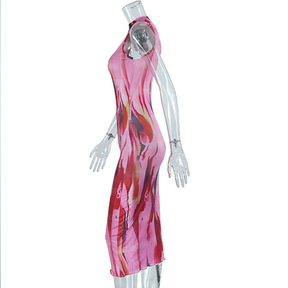Sleeveless crewneck contrast print maxi dress  | Festival Outfits Women