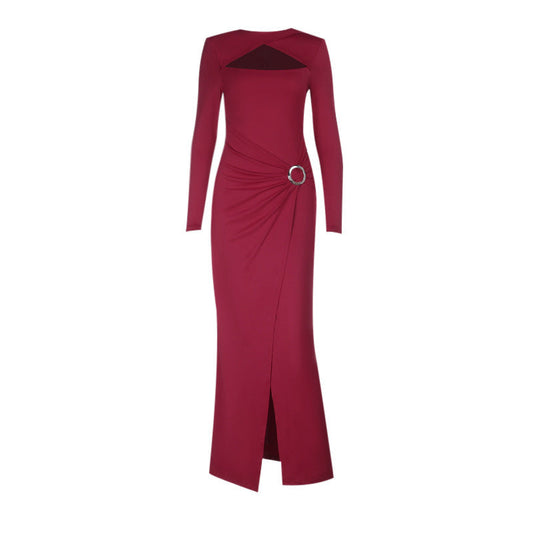 Long sleeve hollow out o ring slit cut out maxi dress  | Festival Outfits Women