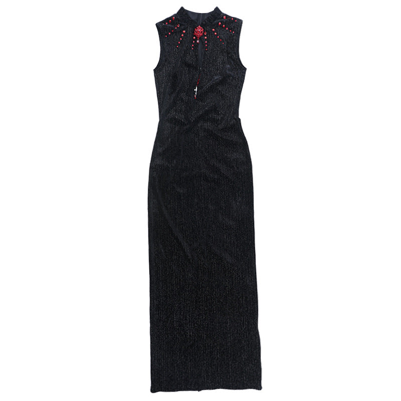 Sleeveless hollow out beaded cut out maxi dress  | Festival Outfits Women