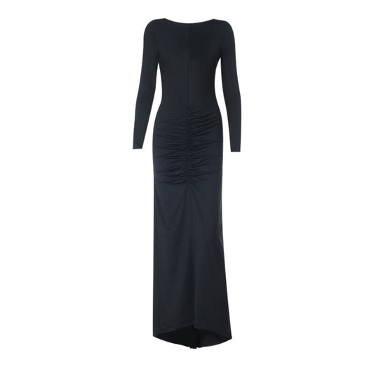 Backless long sleeve ruched maxi dress  | Festival Outfits Women