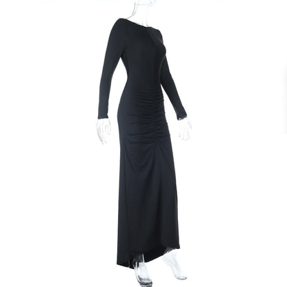 Backless long sleeve ruched maxi dress  | Festival Outfits Women