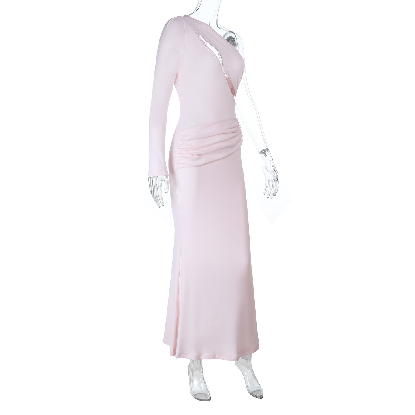 Long sleeve one shoulder hollow out ruched cut out maxi dress  | Festival Outfits Women