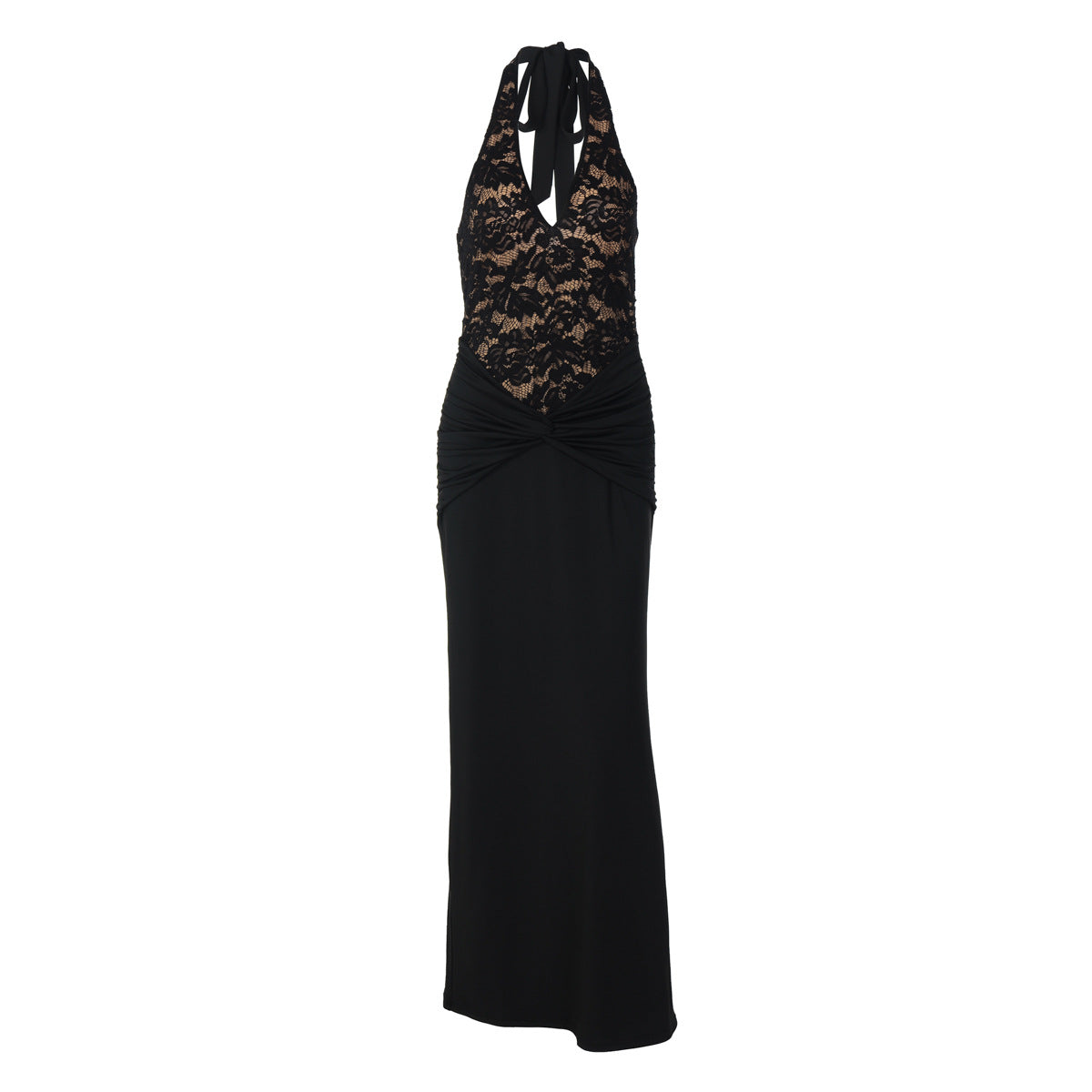 Halter v neck backless ruched maxi dress  | Festival Outfits Women