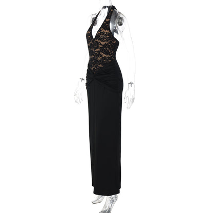 Halter v neck backless ruched maxi dress  | Festival Outfits Women