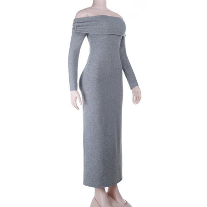 Off shoulder long sleeve solid maxi dress  | Festival Outfits Women