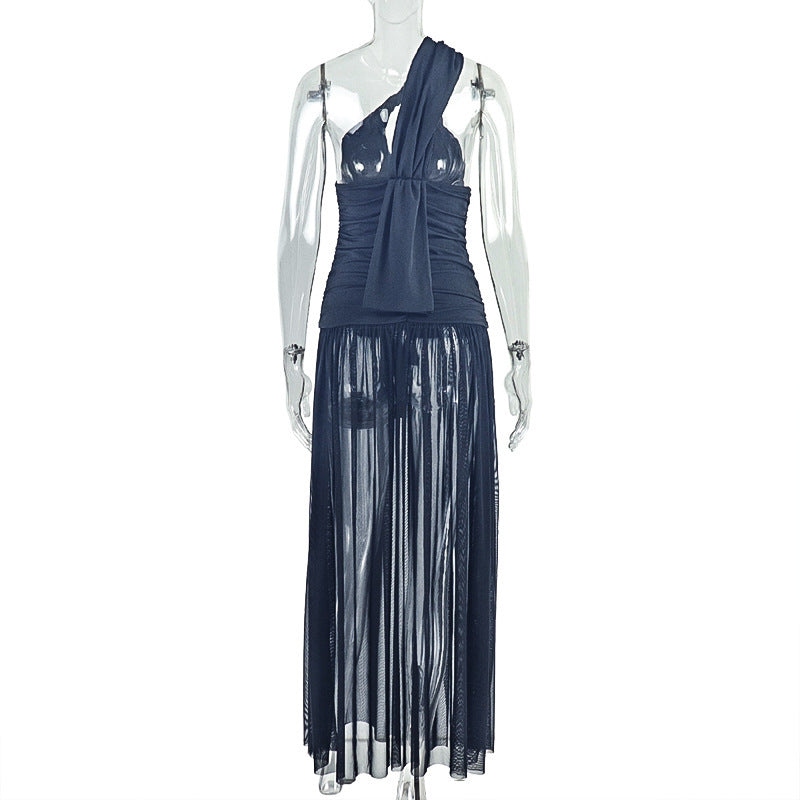 One shoulder ruched irregular slit maxi dress  | Festival Outfits Women