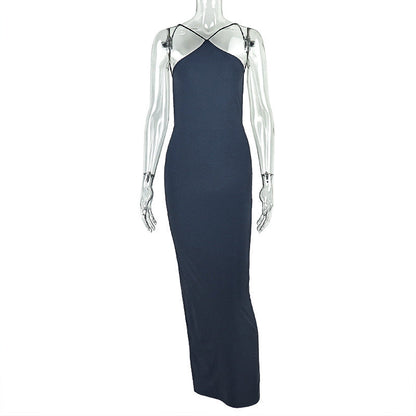 Slit backless solid cami maxi dress  | Festival Outfits Women