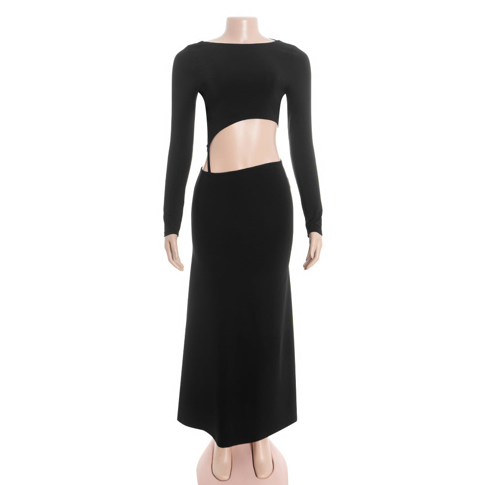 Long sleeve backless solid maxi dress  | Festival Outfits Women