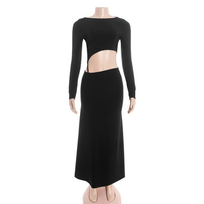Long sleeve backless solid maxi dress  | Festival Outfits Women