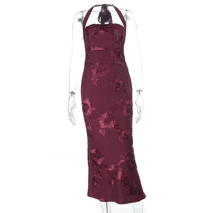 Halter flower pattern slit maxi dress  | Festival Outfits Women