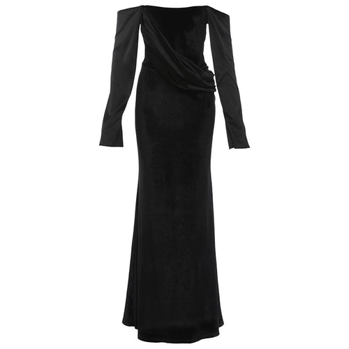 Off shoulder long sleeve velvet ruched maxi dress  | Festival Outfits Women