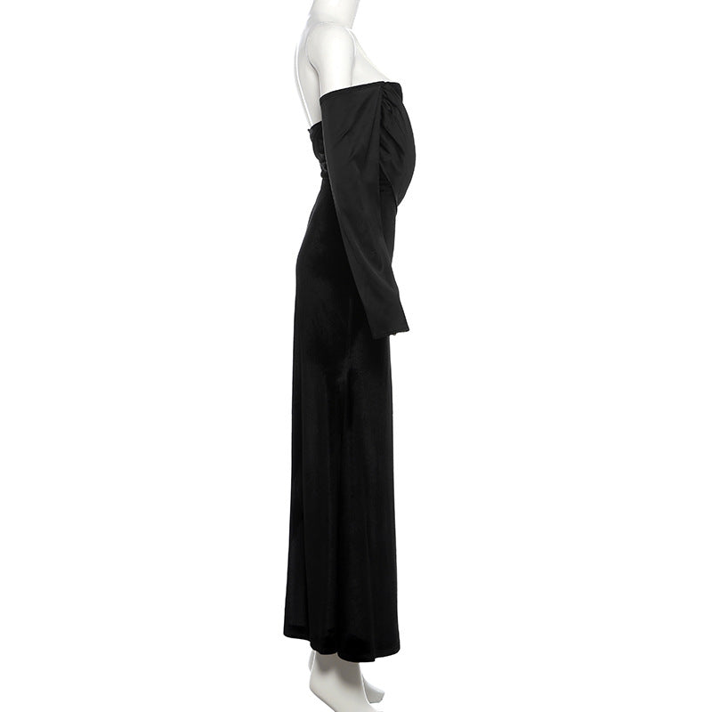 Off shoulder long sleeve velvet ruched maxi dress  | Festival Outfits Women