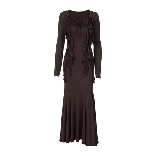 Long sleeve ruffle self tie solid maxi dress  | Festival Outfits Women