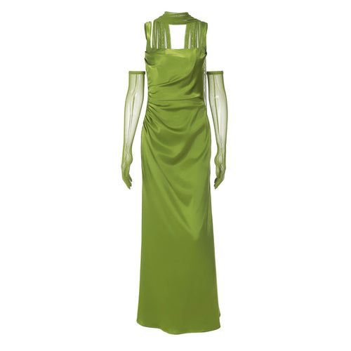 Square neck gloves ruched cami maxi dress  | Festival Outfits Women
