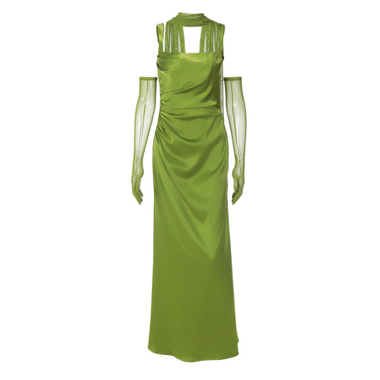 Square neck gloves ruched cami maxi dress  | Festival Outfits Women