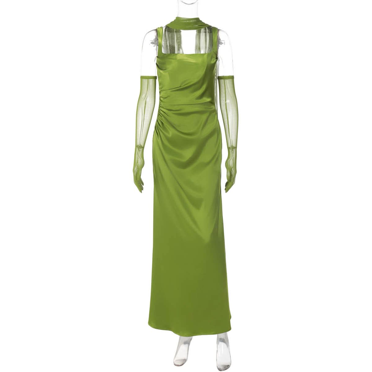 Square neck gloves ruched cami maxi dress  | Festival Outfits Women