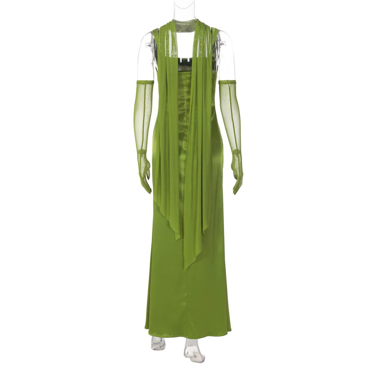 Square neck gloves ruched cami maxi dress  | Festival Outfits Women