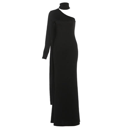 High neck one shoulder solid maxi dress  | Festival Outfits Women
