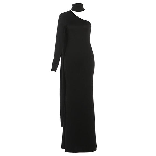 High neck one shoulder solid maxi dress  | Festival Outfits Women