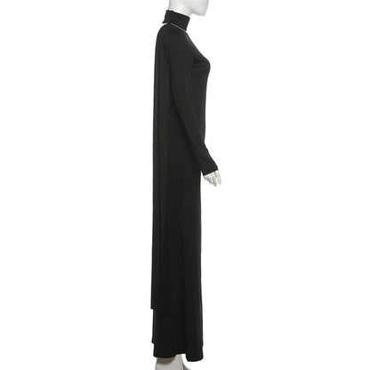 High neck one shoulder solid maxi dress  | Festival Outfits Women