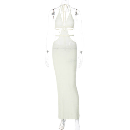 Halter self tie hollow out v neck cut out maxi dress  | Festival Outfits Women